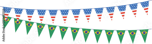 Garlands with pennants from United States of America and Brazil