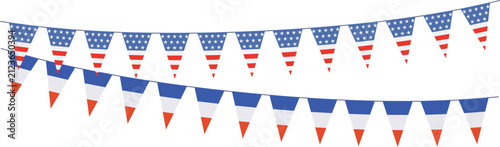 Garlands with pennants from United States of America and France