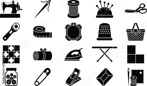 Konstfotografi Set of black sewing icons for tailoring and dressmaking isolated on a white back