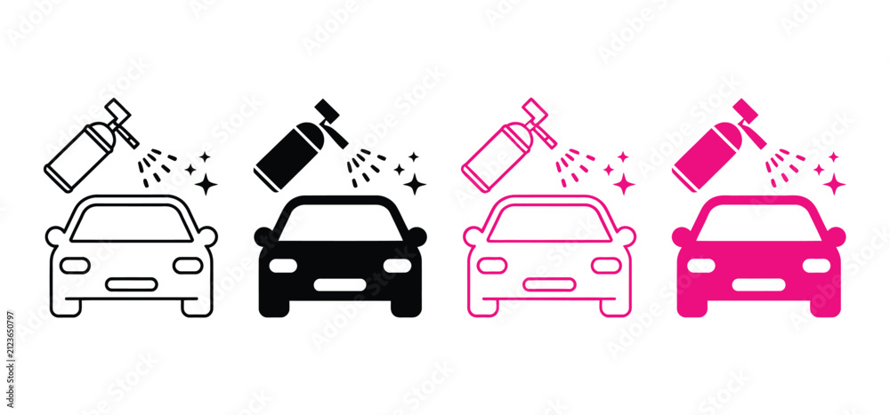 Fototapeta premium Car Paint Vector Icon Collection with Spray Gun, Vehicle Body Painting, Auto Refinish, Garage Service, and Automotive Coating Symbols