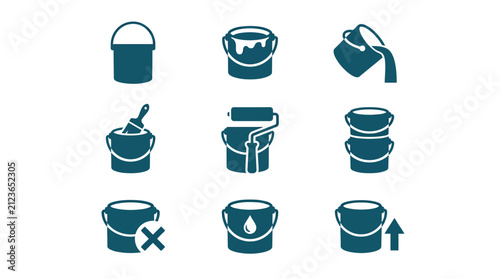 Collection of paint bucket and can icons.