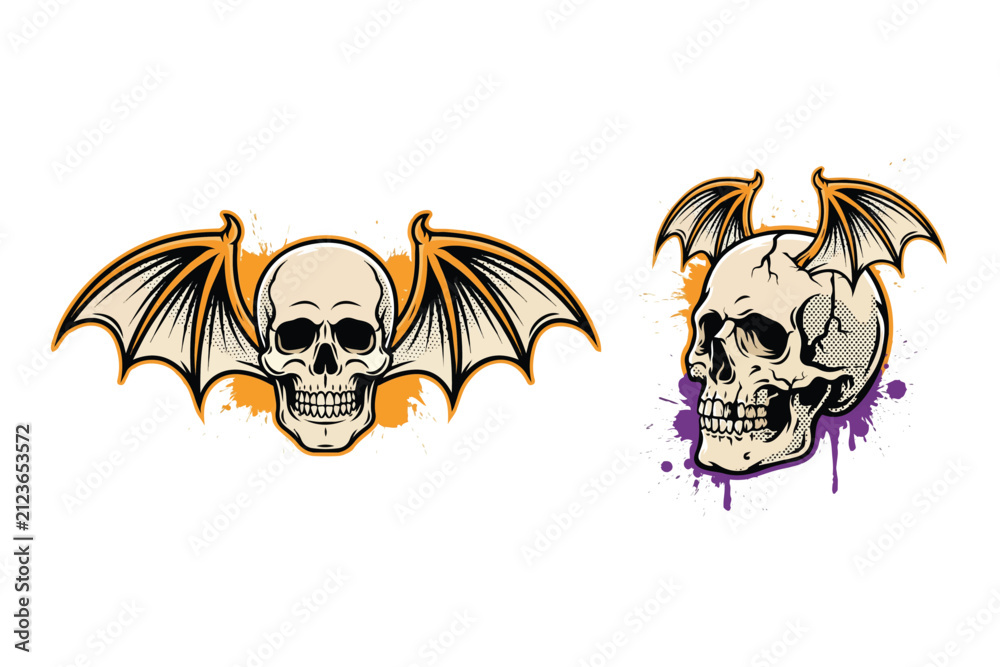 Fototapeta premium Bat Wings Skull vector illustration isolated on white background