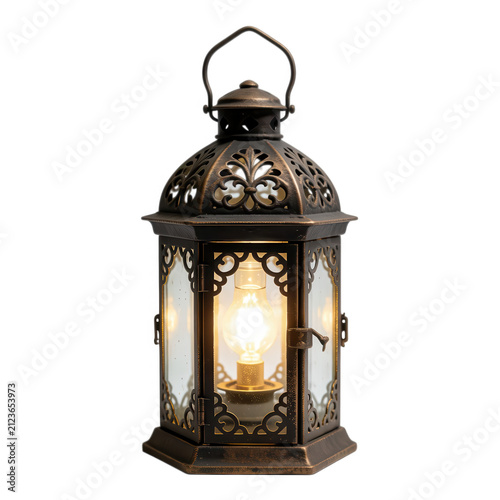 Vintage Brass Lantern Glowing Warm Light