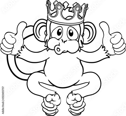 Canvas Print Monkey King Crown Cartoon Animal Giving Thumbs Up