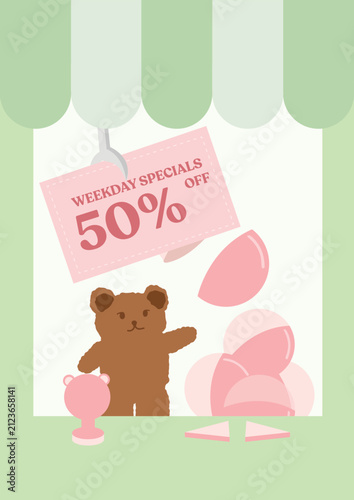 Cute Bear Gacha Discount Voucher Poster Vector, Kawaii Capsule Toy Lucky Draw Promotion Design