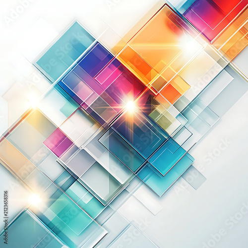 Abstract colorful geometric shapes with vibrant light effects and modern style.
