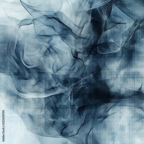 Abstract blue and white smoke swirls creating an elegant flowing background.