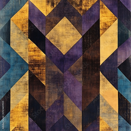 Geometric pattern abstract background with purple gold and blue tones.