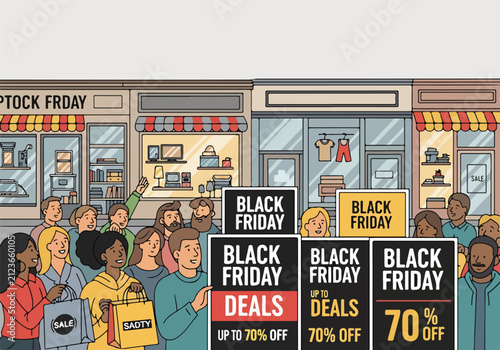 Foto Crowd of people shopping on Black Friday.