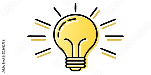 Bild auf Leinwand Yellow lightbulb illustration with radiating lines on a black background