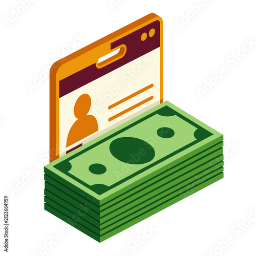 Stack of Cash Beside ID Card Illustration