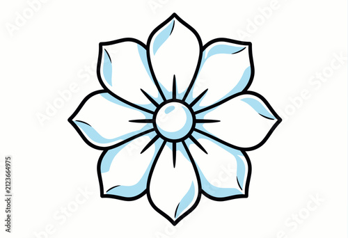 Stylized Blue and White Flower Illustration on Plain Background