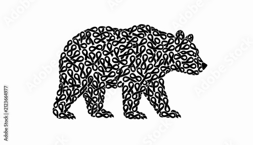 Stylized Bear Silhouette Composed of Intricate Looping Patterns on White Background