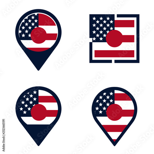 Usa Map Pin Icons with Color Scheme and American Flag Design