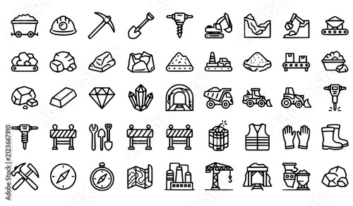 Mining Industry Outline Icons Collection Vector EPS10