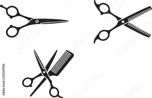 фотографія Professional Barber Scissor and Comb Silhouette Icon Set Featuring Hair Cutting