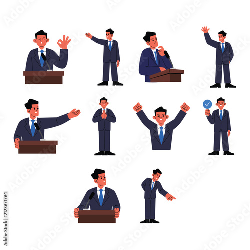 Professional Politician Leadership Character Vector Illustration Collection