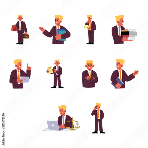 Professional Male Lawyer Character Illustration Collection Set