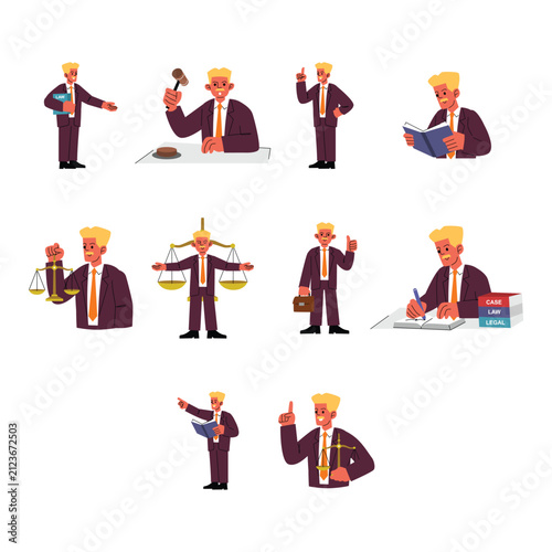 Professional Male Lawyer Justice Character Illustration Set