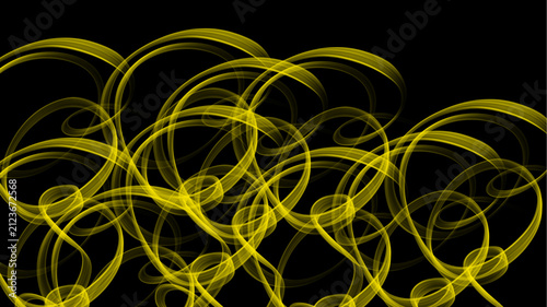 Yellow abstract smoke waves on black background