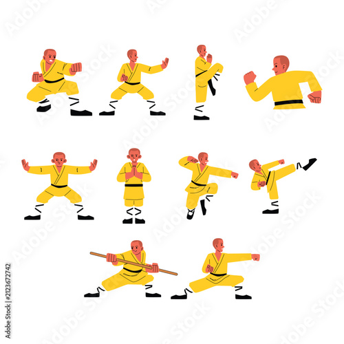 Professional Shaolin Kung Fu Martial Arts Character Illustration Set