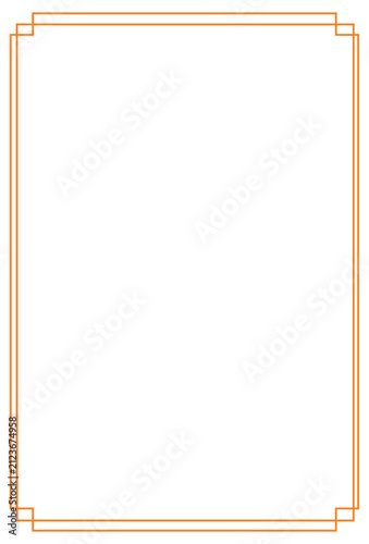 Orange art deco double line frame vector illustration isolated on white background