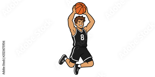 Basketball player jumping high to shoot the ball