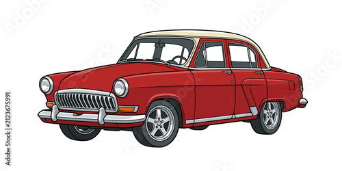 Classic car in vintage red and cream colors