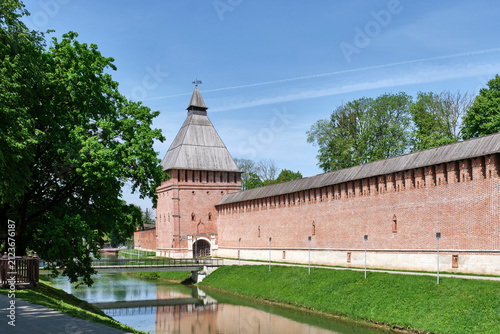 Kopytenskaya Tower and Smolensk Fortress Wall with moat in summer, Russia