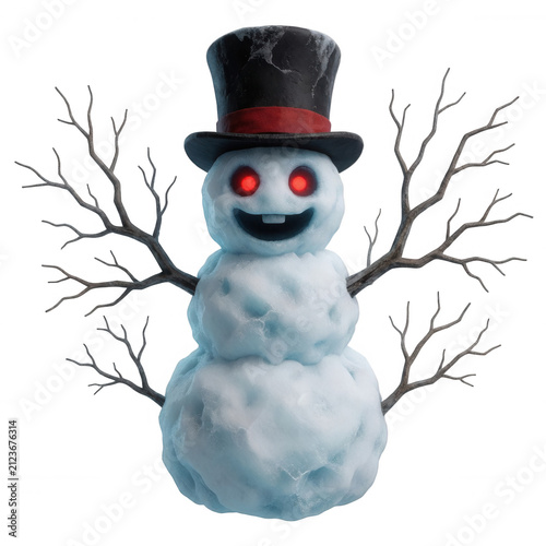 Spooky Snowman with Glowing Red Eyes Transparent Background