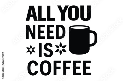 Coffee cup silhouette on a white background with typographic text