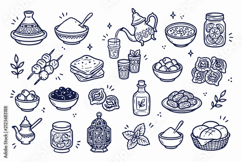 Middle Eastern Food Doodle Icon Set Vector for Restaurant Menu Design