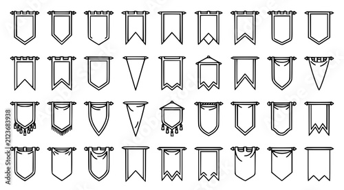 Foto Professional medieval royal banner vector set with hanging fabric pennants castl