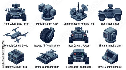 Принти на полотні Military Technology Equipment Collection Icons Set.