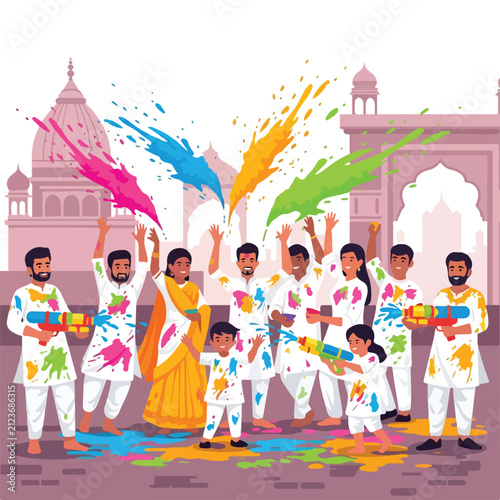 People Celebrating with Colorful Powder.