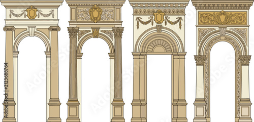Bild auf Leinwand Vector illustrations of classical architectural archways with ornate decorative