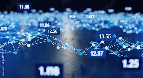 Digital Abstract Network Data Visualization with Financial Numbers.