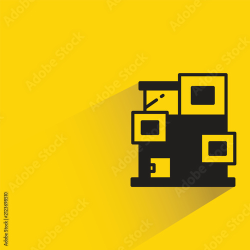 modern house building with shadow on yellow background