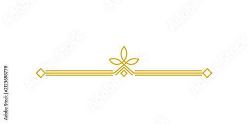Elegant golden decorative divider with a central floral ornament and geometric diamond accents, isolated on transparent background