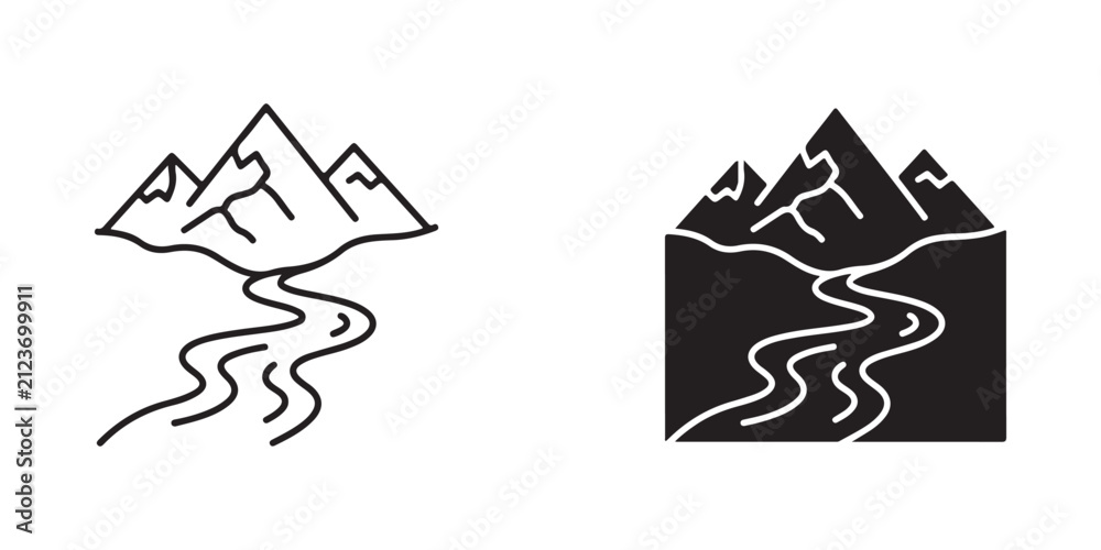 Fototapeta premium Mountain Landscape with Flowing River Streamline Icon Design Isolated Vector Illustration