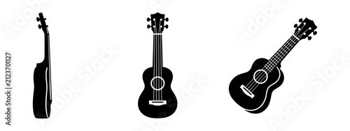 Canvastavla Black silhouette icons of a ukulele from different angles