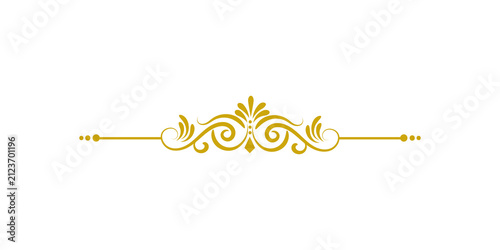 Elegant golden vintage decorative divider with floral flourishes and symmetrical swirls isolated on transparent background