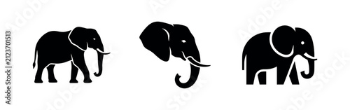 Fotografie Black Silhouette Icons of Elephants