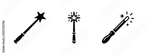 Fotografie Magic Wand Icon Set with Sparkling Star and Elegant Design