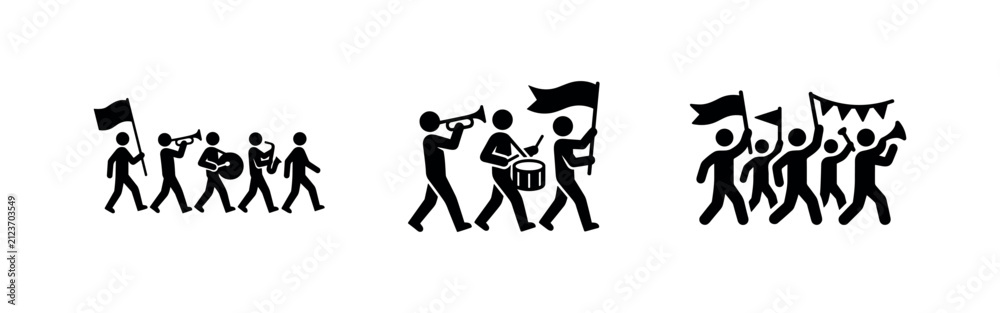 Fototapeta premium Marching Band and Protest Parade People Icons