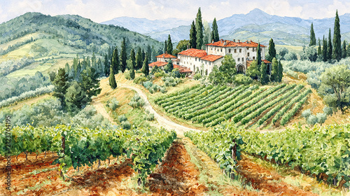 Traditional countryside with vineyards olive groves