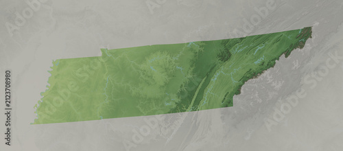 Canvastavla Tennessee topographic shaded relief map with major rivers and regional terrain