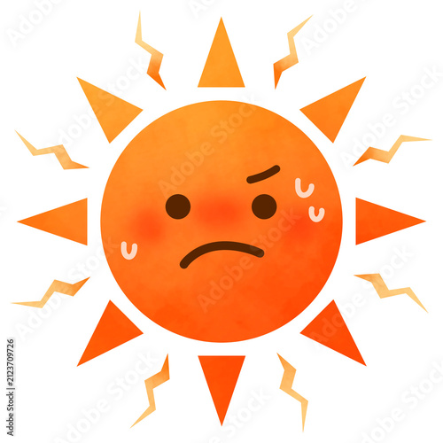 汗をかいているギラギラの太陽のイラスト
