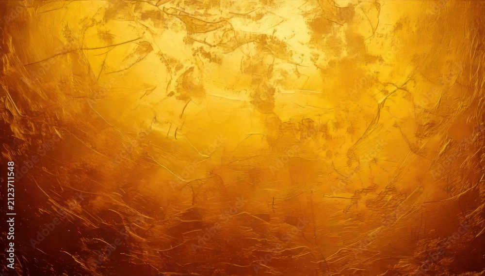 Fototapeta premium Textured golden background with mottled patterns and fine scratches illuminated by a central warm glow
