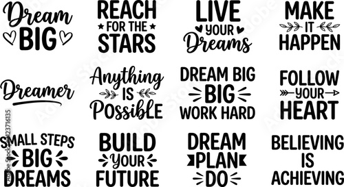 Foto Collection of inspirational and motivational quotes with hand drawn typography l